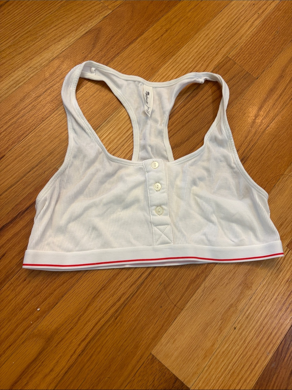 White Ribbed Racerback Bralette with Red Trim